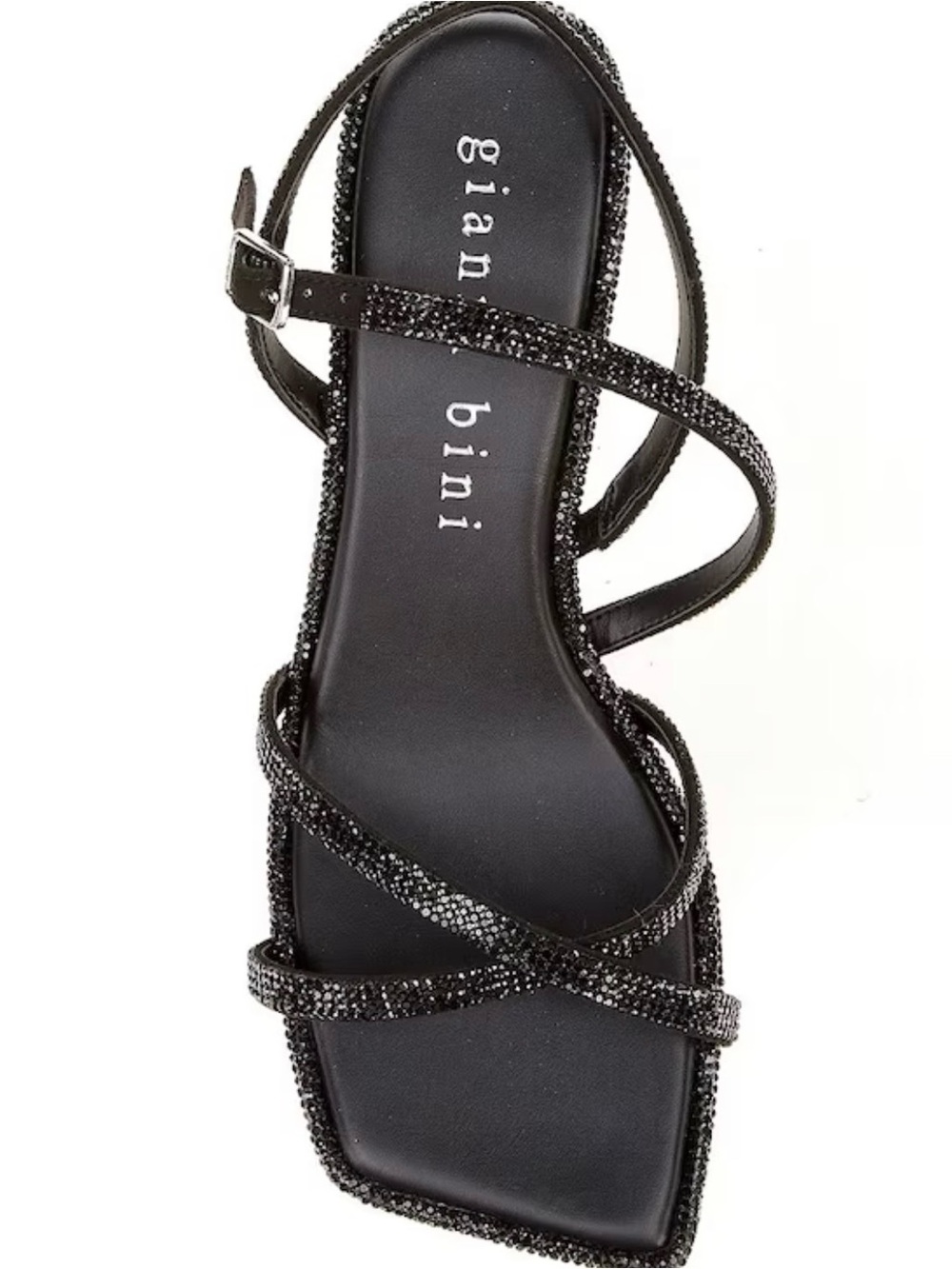 Gianni Bini Black Glitter Strappy Kitten Heel Sandals - Picture 2 of 6